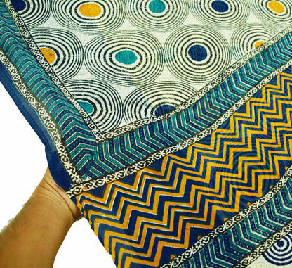 Indian Vintage Sari Ivory 100% Pure Georgette Silk Printed Sarees 5Yd Craft Fabric Sewing Soft Sari Dress Making/Designing Quilting Wrapping