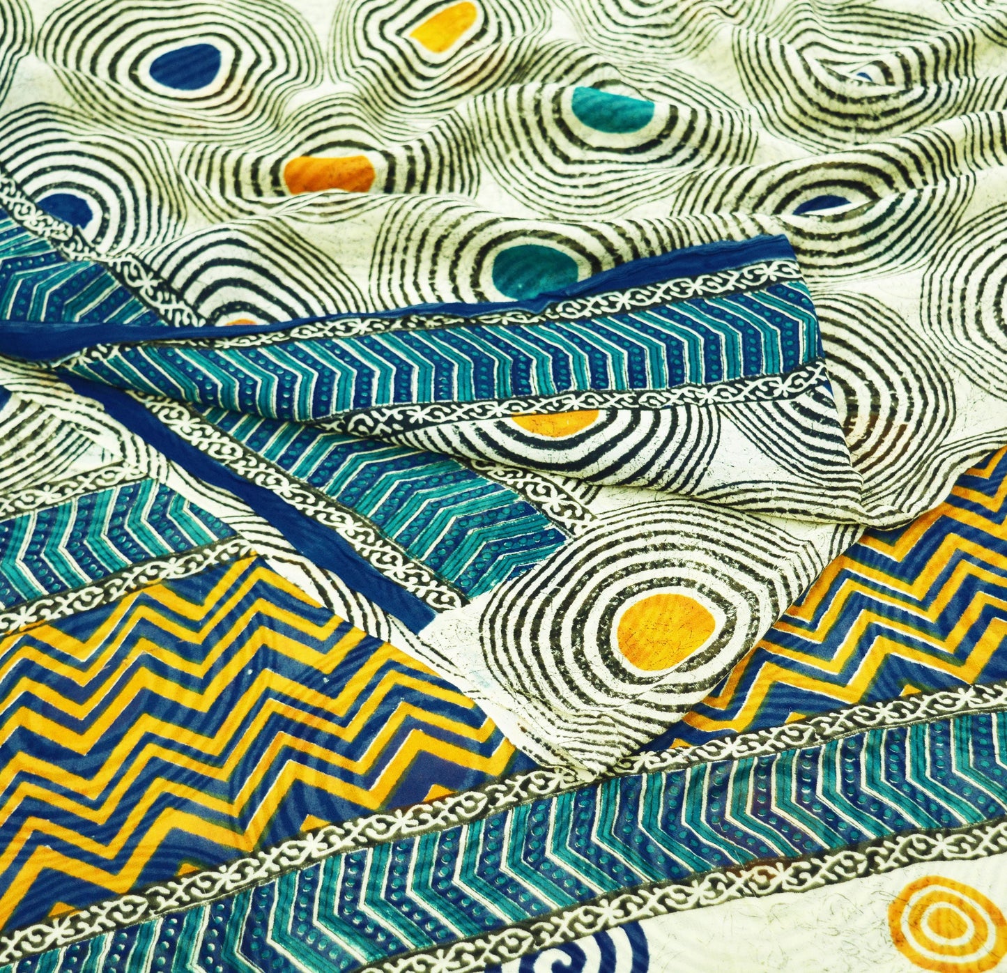 Indian Vintage Sari Ivory 100% Pure Georgette Silk Printed Sarees 5Yd Craft Fabric Sewing Soft Sari Dress Making/Designing Quilting Wrapping