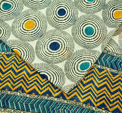 Indian Vintage Sari Ivory 100% Pure Georgette Silk Printed Sarees 5Yd Craft Fabric Sewing Soft Sari Dress Making/Designing Quilting Wrapping