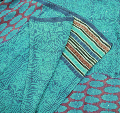 Indian Vintage Sari Purple & Blue 100% Pure Georgette Silk Printed Sarees 5Yd Craft Fabric Sewing Soft Sari Dress Making/Designing Quilting