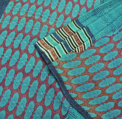 Indian Vintage Sari Purple & Blue 100% Pure Georgette Silk Printed Sarees 5Yd Craft Fabric Sewing Soft Sari Dress Making/Designing Quilting