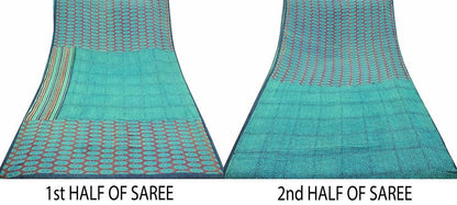 Indian Vintage Sari Purple & Blue 100% Pure Georgette Silk Printed Sarees 5Yd Craft Fabric Sewing Soft Sari Dress Making/Designing Quilting