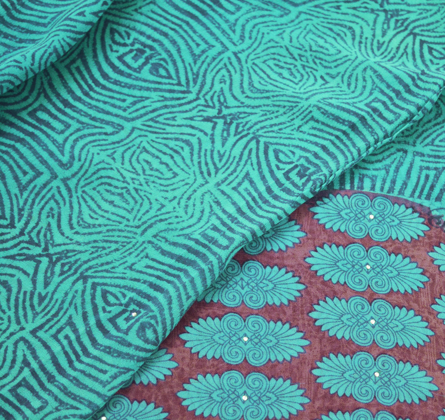 Indian Vintage Sari Purple & Blue 100% Pure Georgette Silk Printed Sarees 5Yd Craft Fabric Sewing Soft Sari Dress Making/Designing Quilting