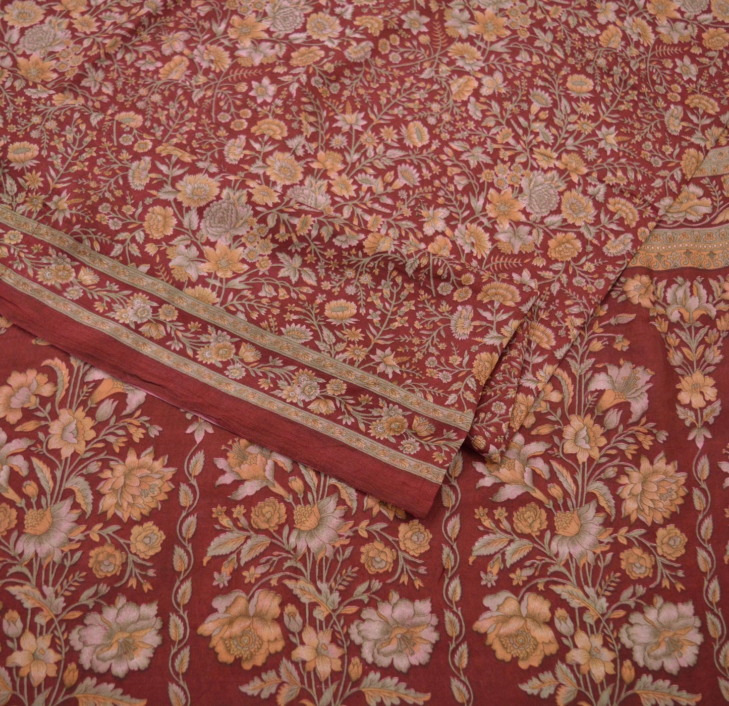 Indian Vintage Sari Maroon 100% Pure Silk Printed Sarees 6yd Craft Fabric Sewing Soft Dress Making Floral Quilting Crafting Upcycle Used