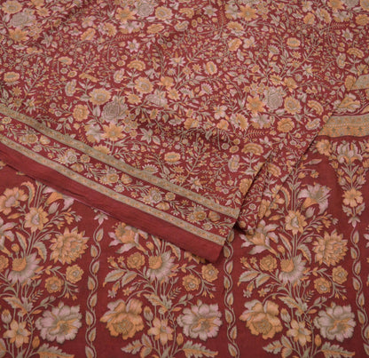 Indian Vintage Sari Maroon 100% Pure Silk Printed Sarees 6yd Craft Fabric Sewing Soft Dress Making Floral Quilting Crafting Upcycle Used