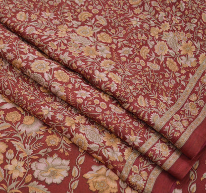 Indian Vintage Sari Maroon 100% Pure Silk Printed Sarees 6yd Craft Fabric Sewing Soft Dress Making Floral Quilting Crafting Upcycle Used