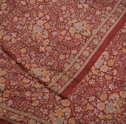 Indian Vintage Sari Maroon 100% Pure Silk Printed Sarees 6yd Craft Fabric Sewing Soft Dress Making Floral Quilting Crafting Upcycle Used