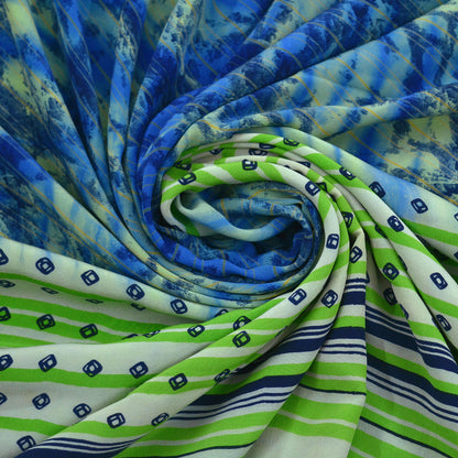 Indian Vintage Sari Blue & Green Pure Crepe Silk Printed Sarees 5yd Sewing Floral Soft Craft Fabric Wrap Quilting Crafting Upcycle Used