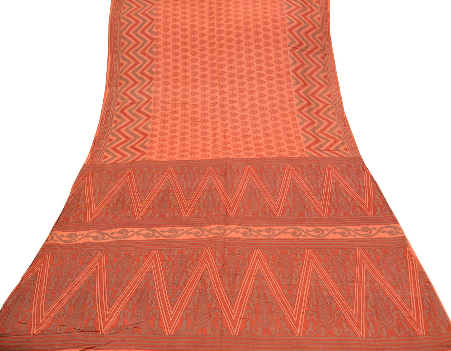 Indian Vintage Sari Peach 100% Pure Silk Printed Sarees 5yd Sewing Craft Fabric Soft Dress Designing for Crafting Quilting Upcycle Used