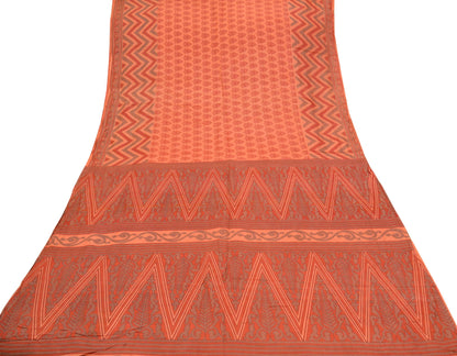 Indian Vintage Sari Peach 100% Pure Silk Printed Sarees 5yd Sewing Craft Fabric Soft Dress Designing for Crafting Quilting Upcycle Used