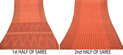 Indian Vintage Sari Peach 100% Pure Silk Printed Sarees 5yd Sewing Craft Fabric Soft Dress Designing for Crafting Quilting Upcycle Used