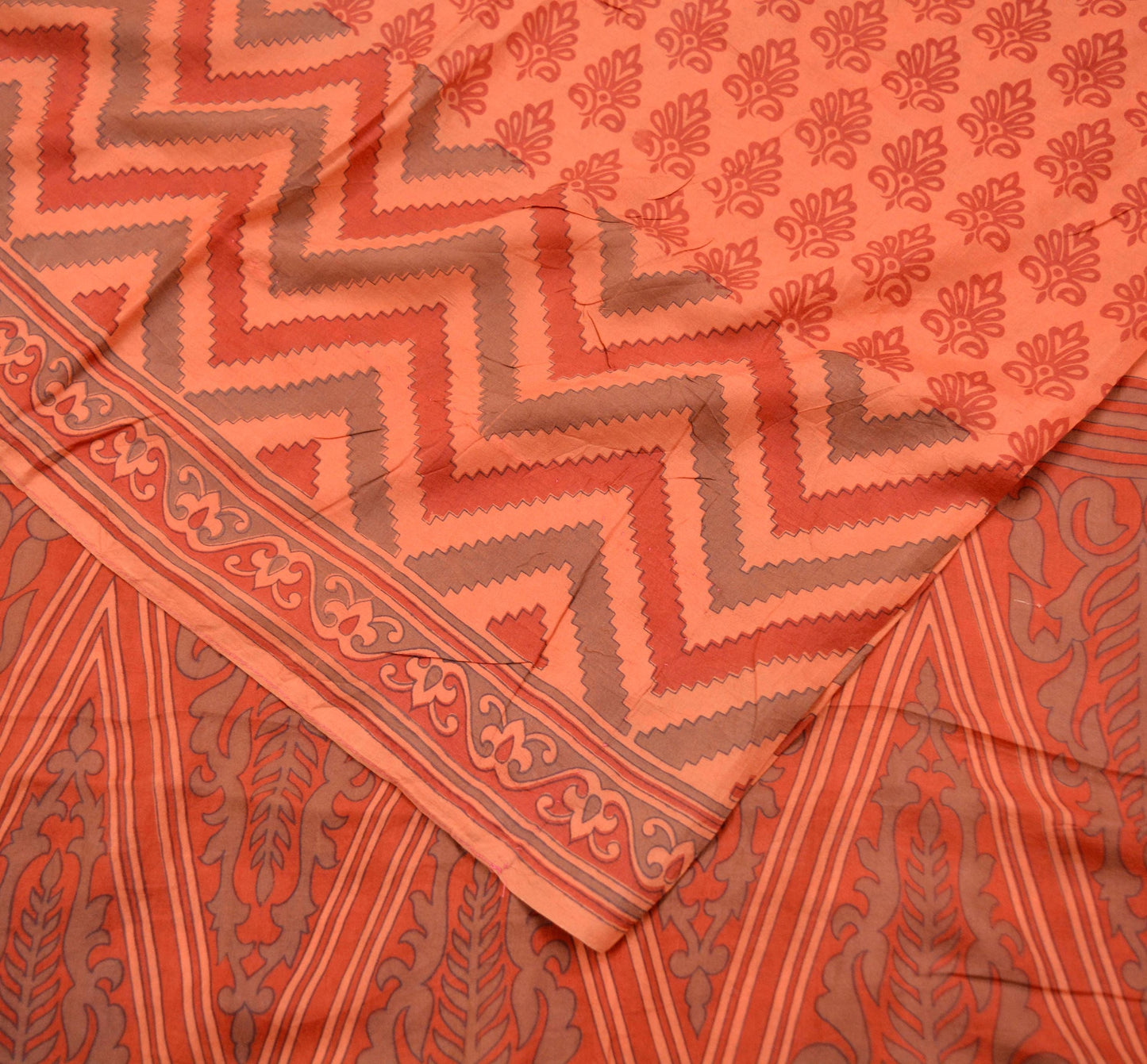 Indian Vintage Sari Peach 100% Pure Silk Printed Sarees 5yd Sewing Craft Fabric Soft Dress Designing for Crafting Quilting Upcycle Used