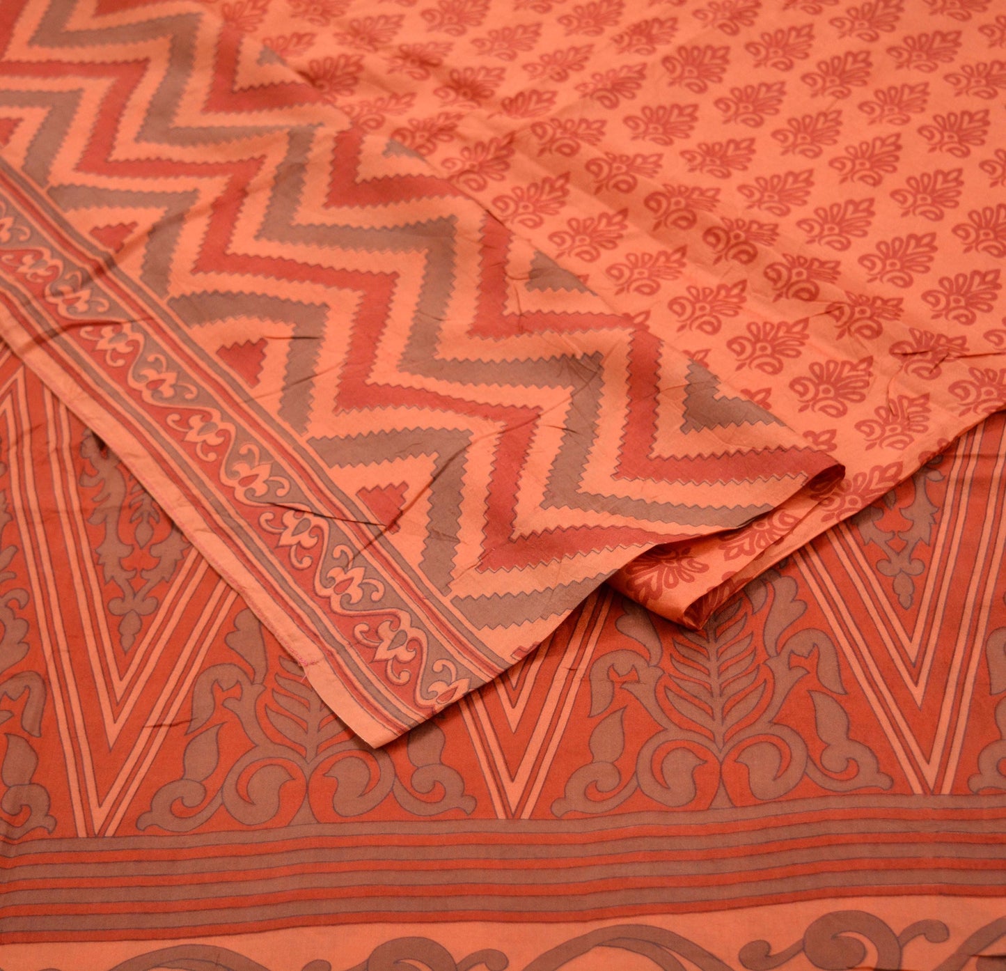 Indian Vintage Sari Peach 100% Pure Silk Printed Sarees 5yd Sewing Craft Fabric Soft Dress Designing for Crafting Quilting Upcycle Used