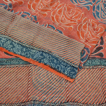 Indian Vintage Sari Orange Pure Georgette Silk Printed Sarees 5Yd Craft Fabric Sewing Light Weight Sari Quilting Dress making Crafting