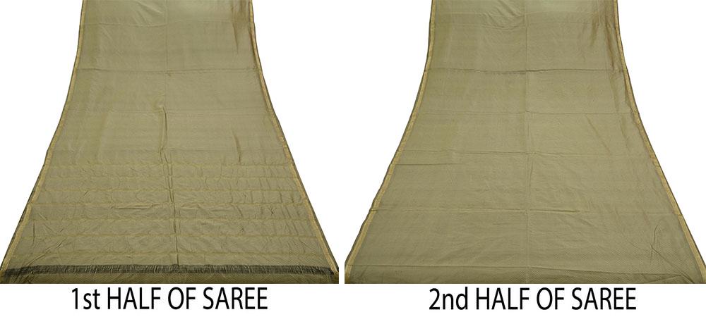 Indian Vintage Sarees Beige mysore Pure Silk Woven Sari 5Yd Craft Fabric Ethnic Soft Zari Border Bollywood sarees Crafting Quilting Upcycle