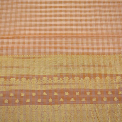 Indian Vintage Sari Brown Pure Organza Silk Hand Woven Sarees 5Yd Zari Border Ethnic Craft Fabric Bollywood Sarees Quilting Crafting Upcycle