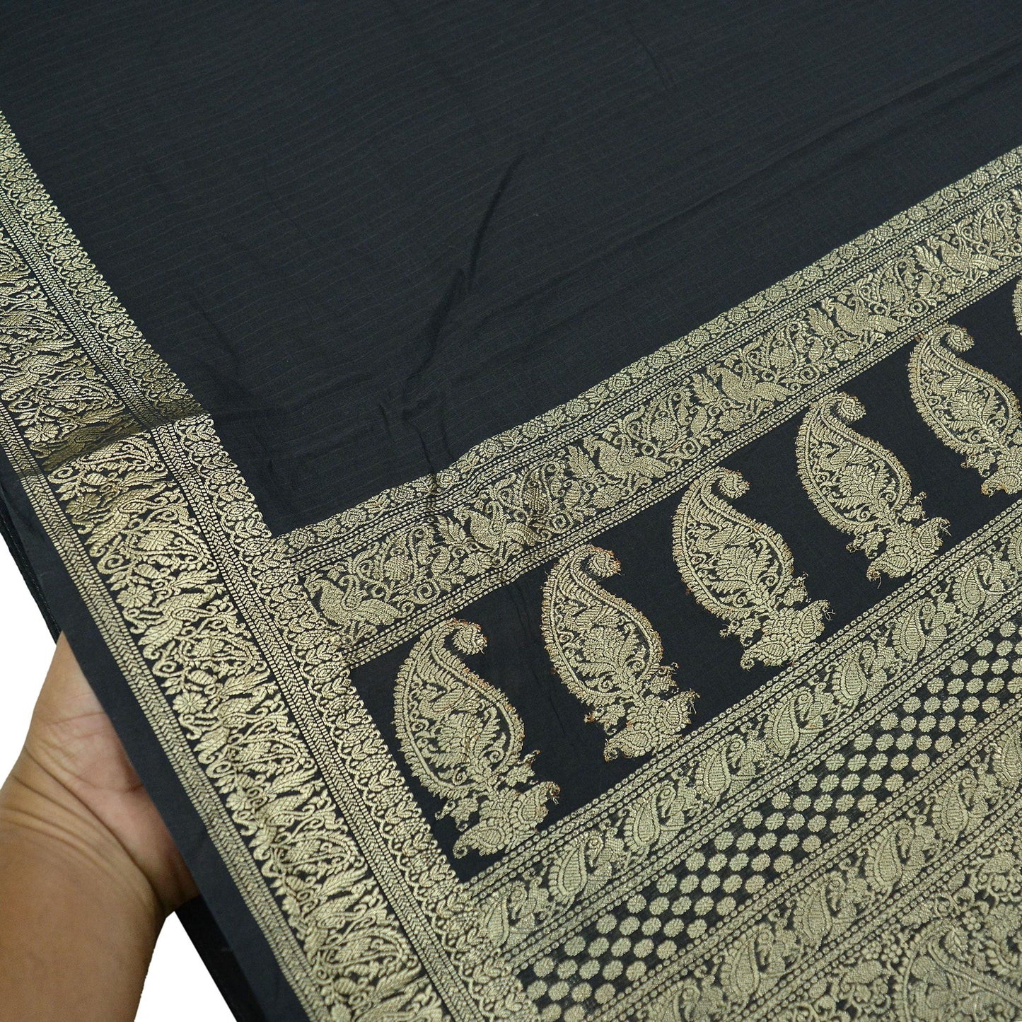 Indian Heavy Vintage Sari Black 100% Pure Silk Hand Woven Sarees 5Yd Zari Border Paisley Ethnic Bollywood sarees Wedding saree Crafting Used