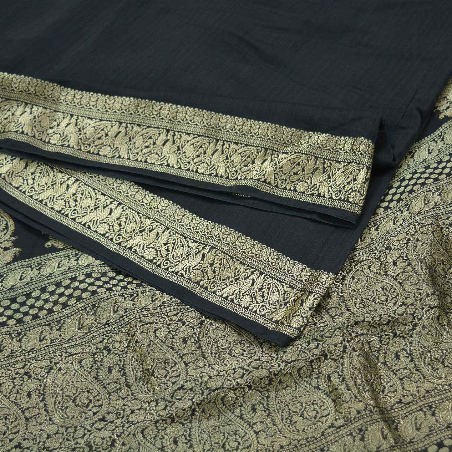 Indian Heavy Vintage Sari Black 100% Pure Silk Hand Woven Sarees 5Yd Zari Border Paisley Ethnic Bollywood sarees Wedding saree Crafting Used