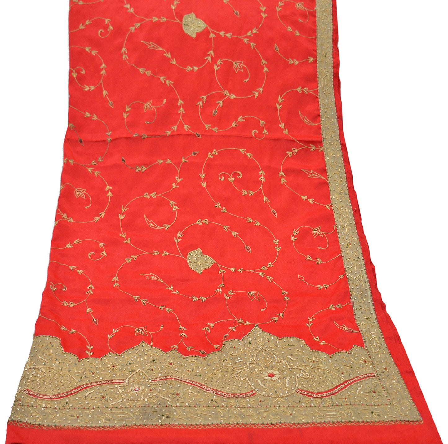 Indian Vintage Heavy Wedding Hot Red Dupatta Pure Satin Silk Long Stole Hand Embroidered Scarves Zardozi Bridal Heavy Dupatta hijab veil