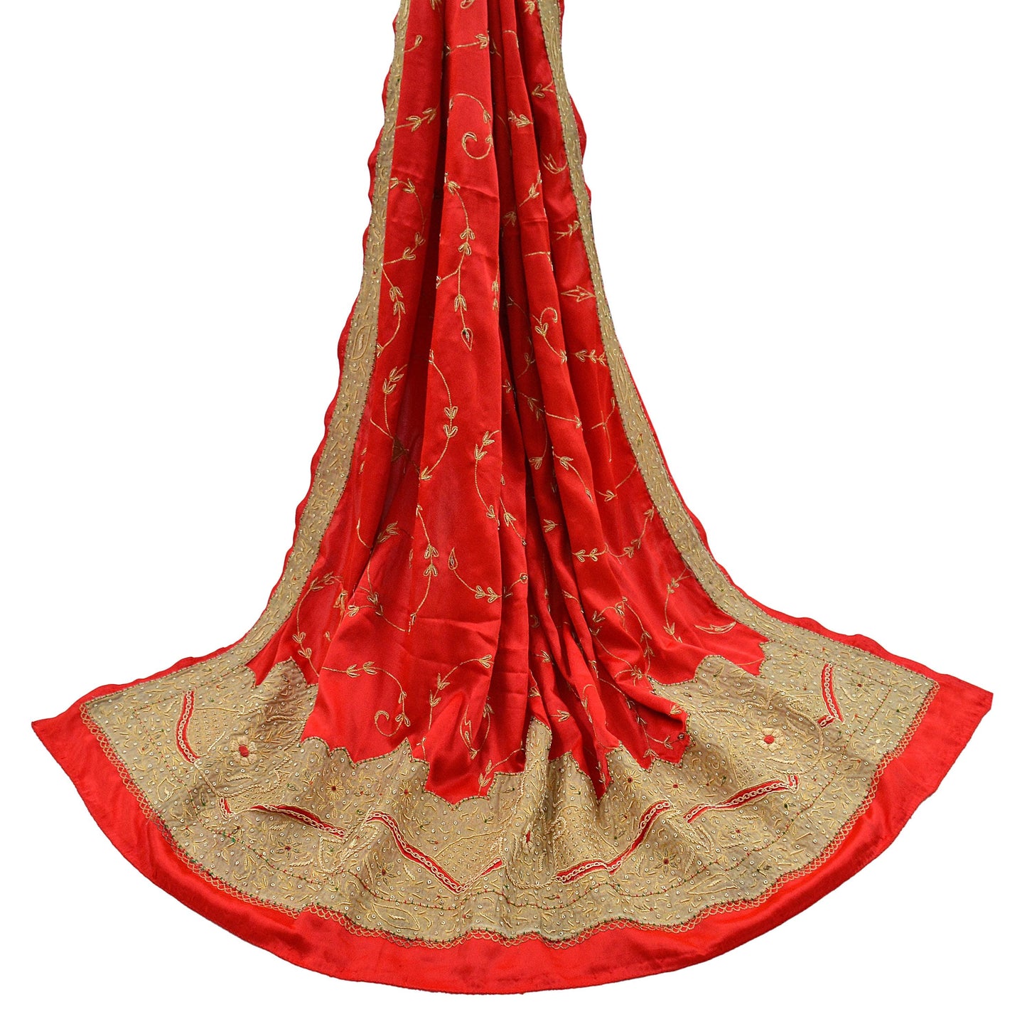 Indian Vintage Heavy Wedding Hot Red Dupatta Pure Satin Silk Long Stole Hand Embroidered Scarves Zardozi Bridal Heavy Dupatta hijab veil