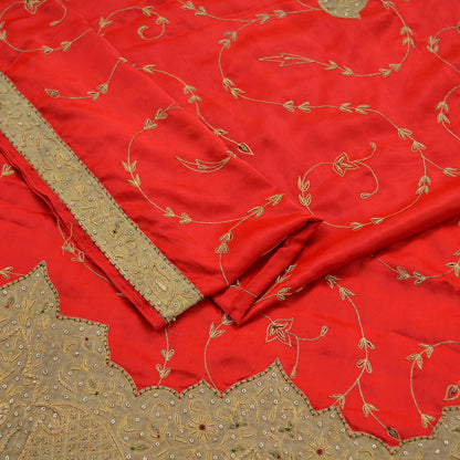 Indian Vintage Heavy Wedding Hot Red Dupatta Pure Satin Silk Long Stole Hand Embroidered Scarves Zardozi Bridal Heavy Dupatta hijab veil