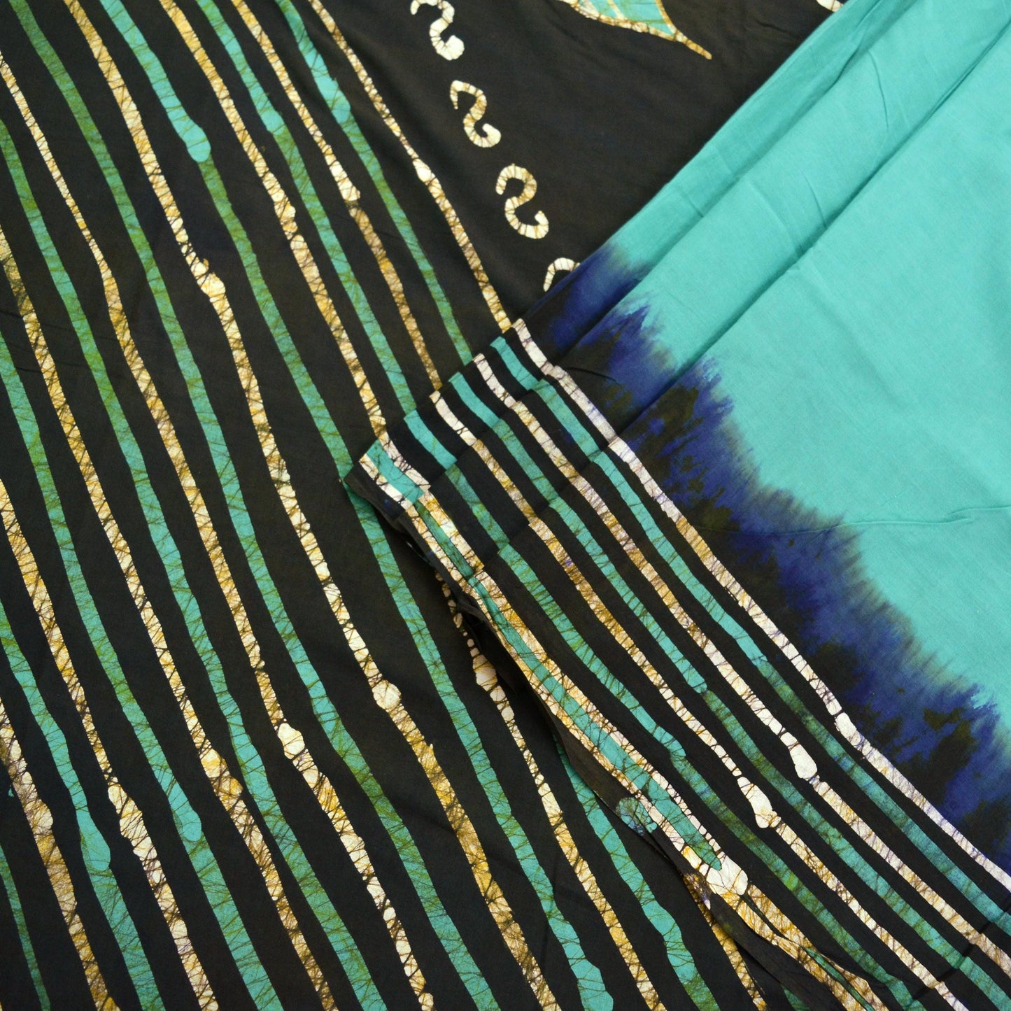 Indian Vintage Sari Black & Green Batik 100% Pure Cotton Printed Sarees 5Yd Craft Fabric Soft Sewing Sarong Wrap Boho Quilting Dress making