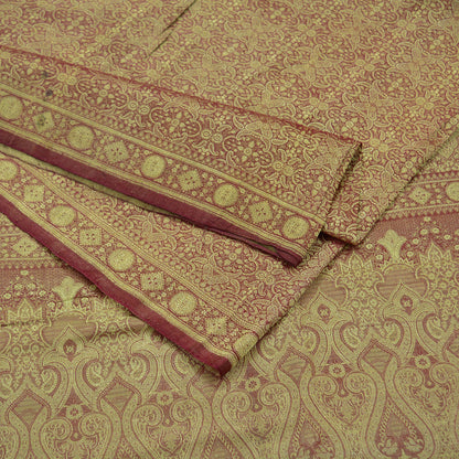 Indian Vintage Golden Maroon Heavy Wedding Saree Woven Brocade Banarasi Sari Craft Fabric Zari 5Yd Dress Making Quilting Upcycle Crafting