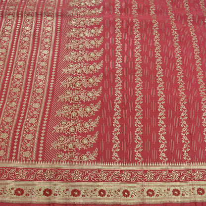 Indian Vintage Sari Heavy Wedding Pure Satin Silk Pink Woven Brocade Banarasi Sarees Zari 5Yd Craft Fabric Sewing Dress making Crafting