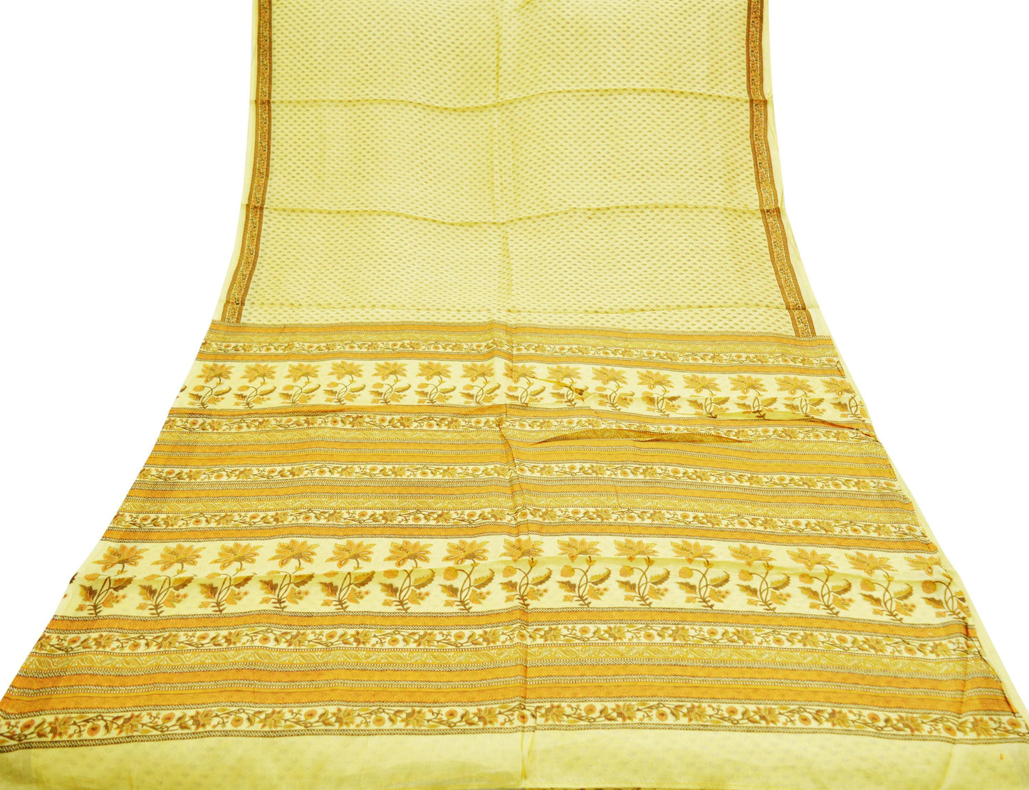 Indian Vintage Sari Beige 100% Pure Silk Printed Saree 5rd Sewing Craft Fabric DressMaking  Soft Floral