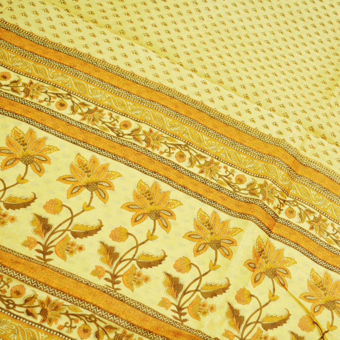 Indian Vintage Sari Beige 100% Pure Silk Printed Saree 5rd Sewing Craft Fabric DressMaking  Soft Floral