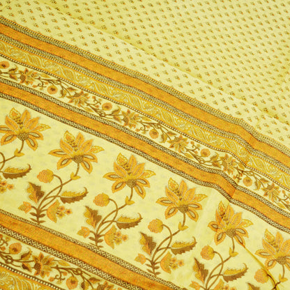Indian Vintage Sari Beige 100% Pure Silk Printed Saree 5rd Sewing Craft Fabric DressMaking  Soft Floral