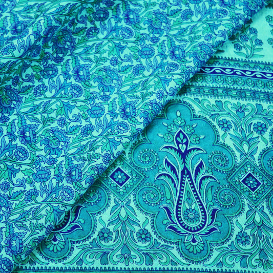 Indian Vintage Sari Blue Printed Sari Pure Silk Sarees 5yd Craft Fabric Sewing Soft Floral Wrap Upcycle Quilting Crafting Dress Designing