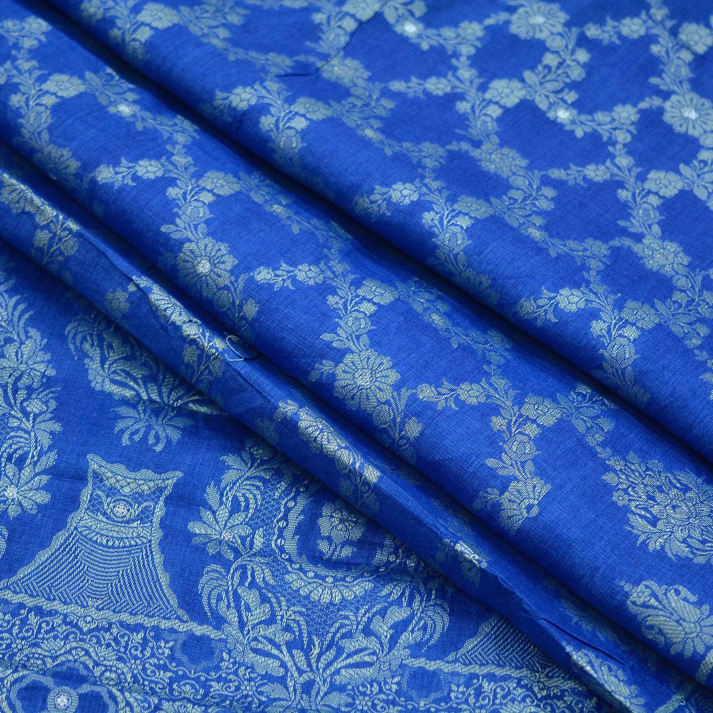 Indian Vintage Blue Sarees Pure Tussar Silk Hand Woven Sari Craft Fabric 5Yd Sewing Ethnic Dress making Upcycle Crafting Quilting