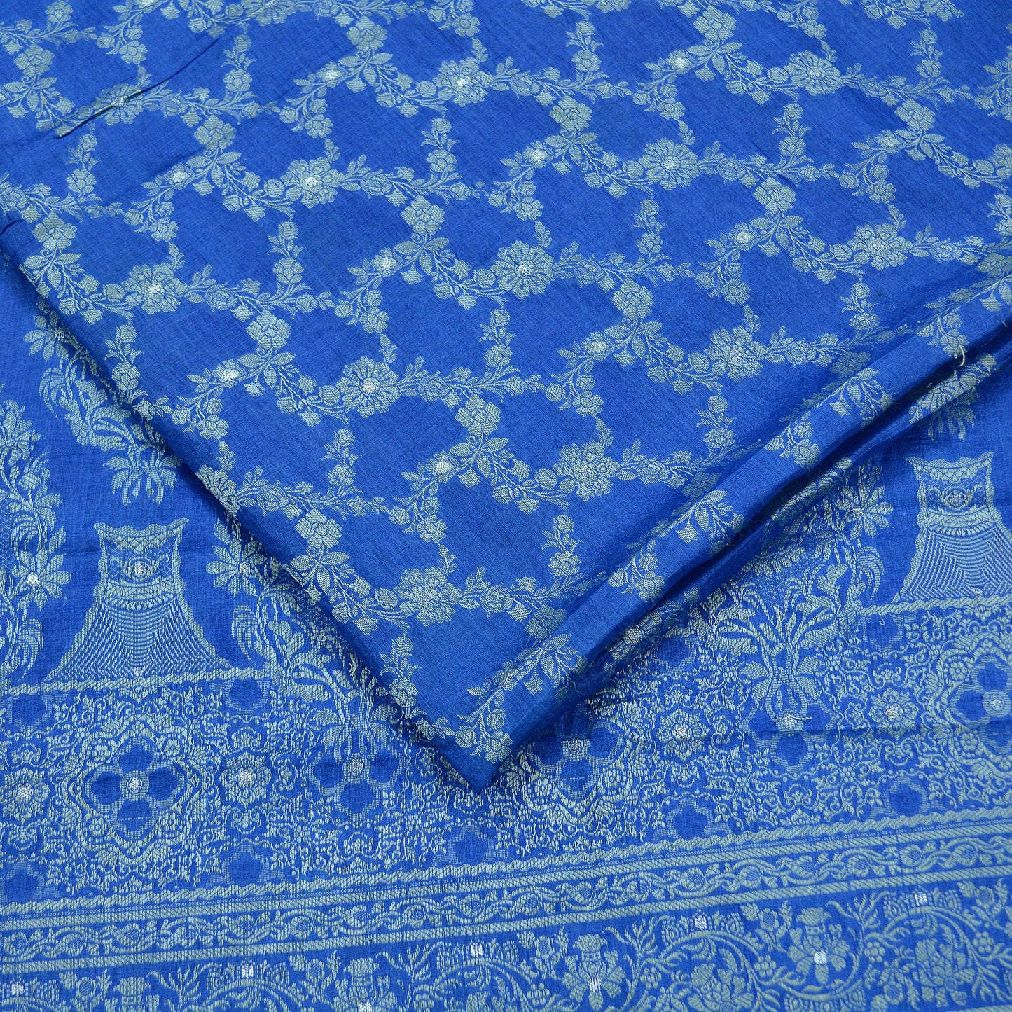 Indian Vintage Blue Sarees Pure Tussar Silk Hand Woven Sari Craft Fabric 5Yd Sewing Ethnic Dress making Upcycle Crafting Quilting