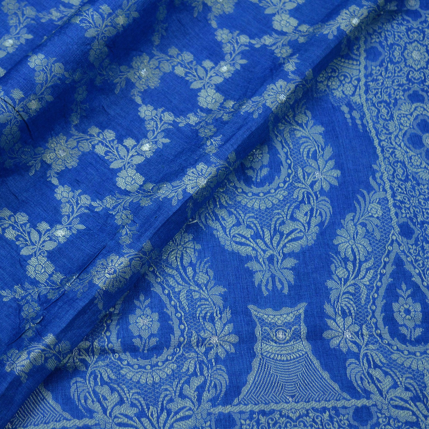 Indian Vintage Blue Sarees Pure Tussar Silk Hand Woven Sari Craft Fabric 5Yd Sewing Ethnic Dress making Upcycle Crafting Quilting