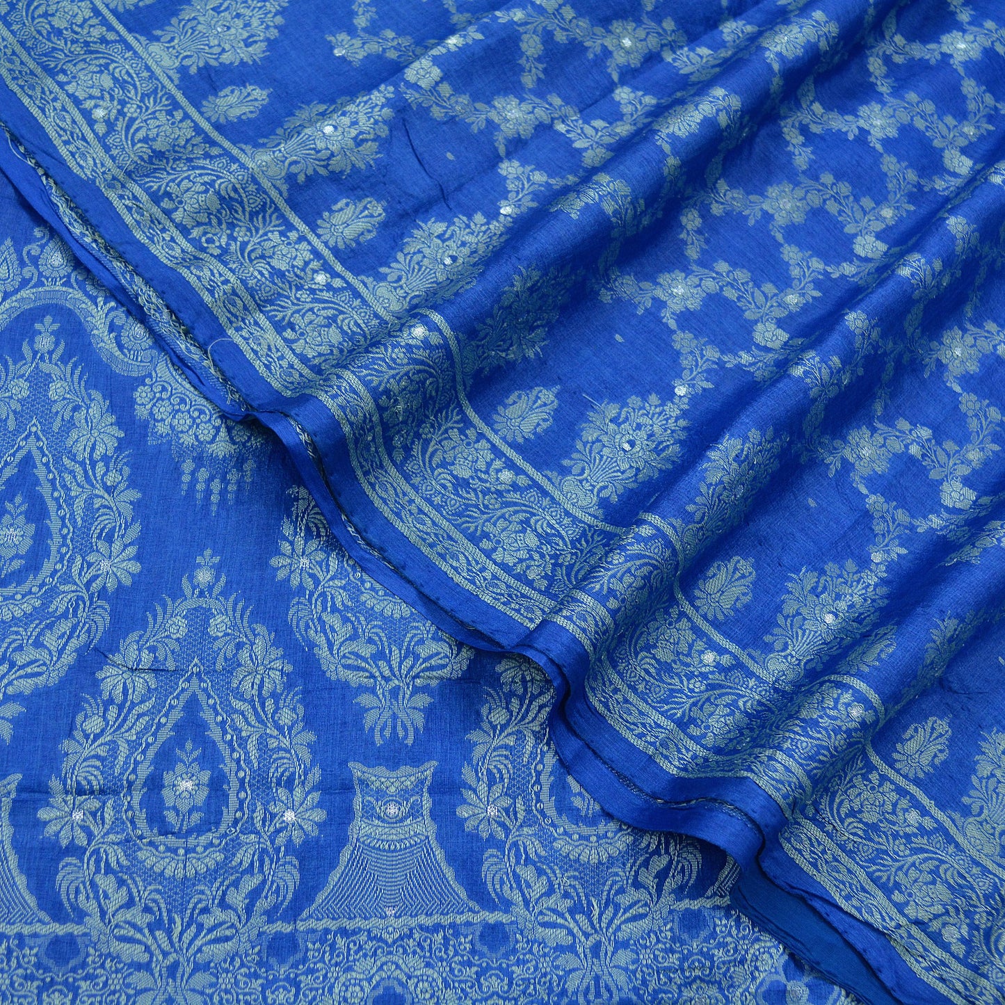 Indian Vintage Blue Sarees Pure Tussar Silk Hand Woven Sari Craft Fabric 5Yd Sewing Ethnic Dress making Upcycle Crafting Quilting