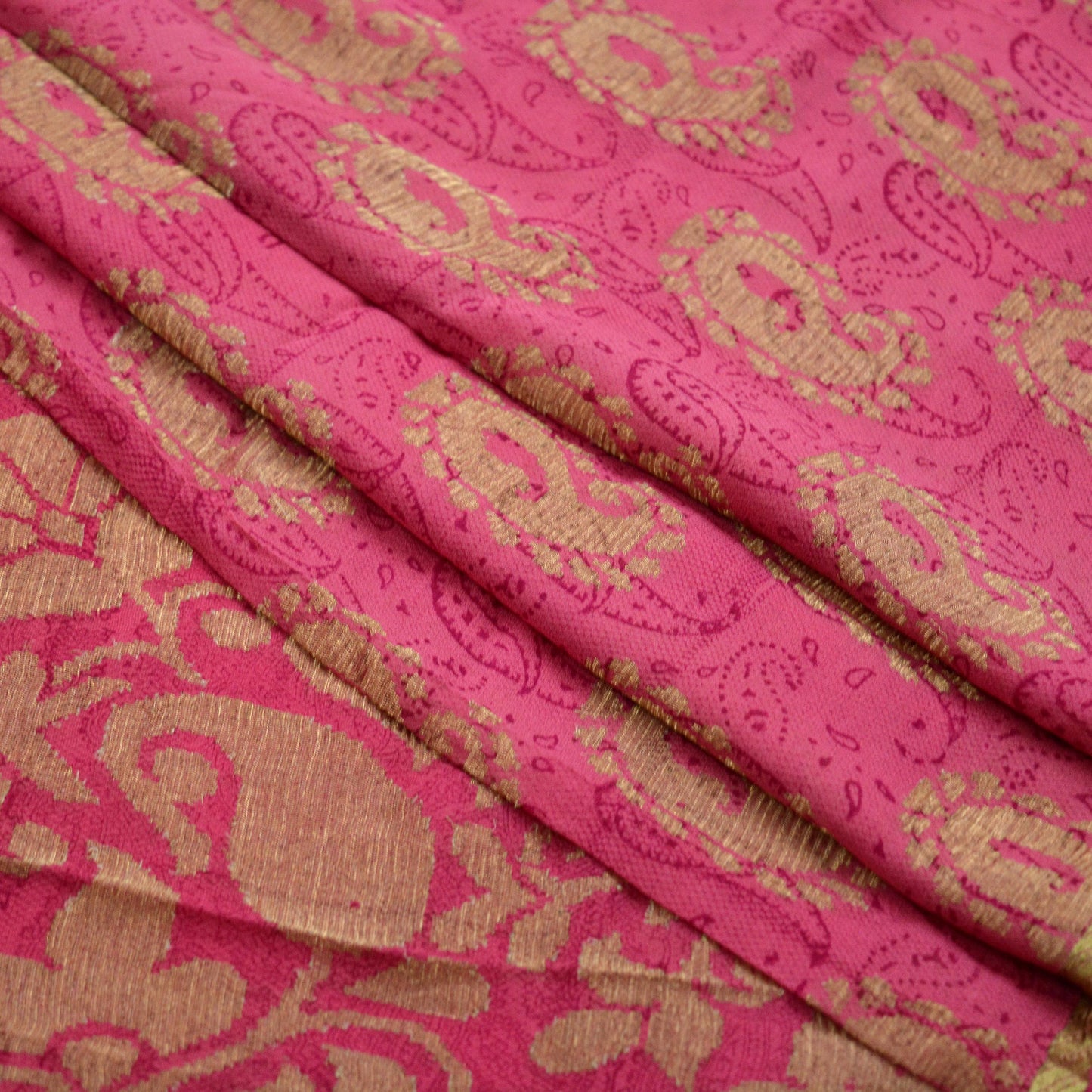 Indian Vintage Sari Pink Pure Georgette Silk Woven Block Printed Sarees 5Yd Craft Fabric Sewing Soft Dress Making Woven Zari Border Quilting