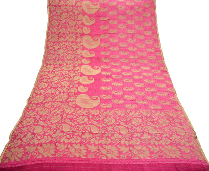 Indian Vintage Sari Pink Pure Georgette Silk Woven Block Printed Sarees 5Yd Craft Fabric Sewing Soft Dress Making Woven Zari Border Quilting