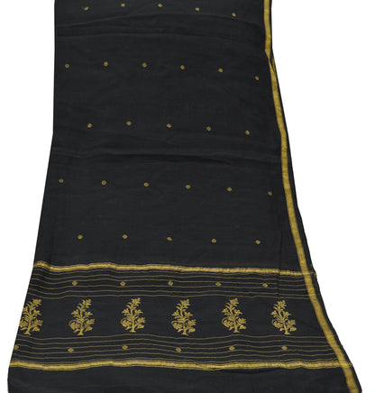 Indian Vintage Black Dupatta Long Stole Block Print Pure Chanderi Silk Scarves Veil Zari