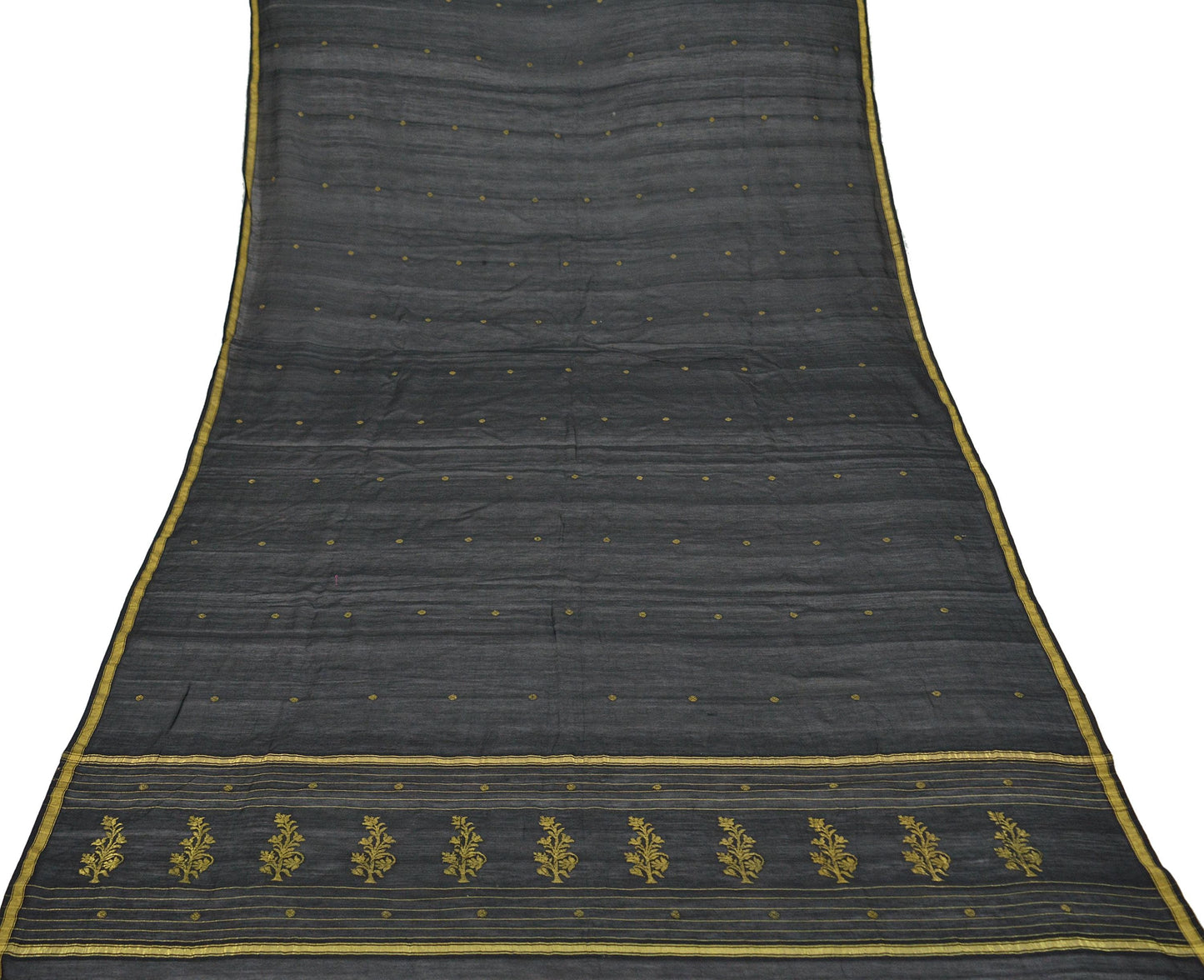 Indian Vintage Black Dupatta Long Stole Block Print Pure Chanderi Silk Scarves Veil Zari