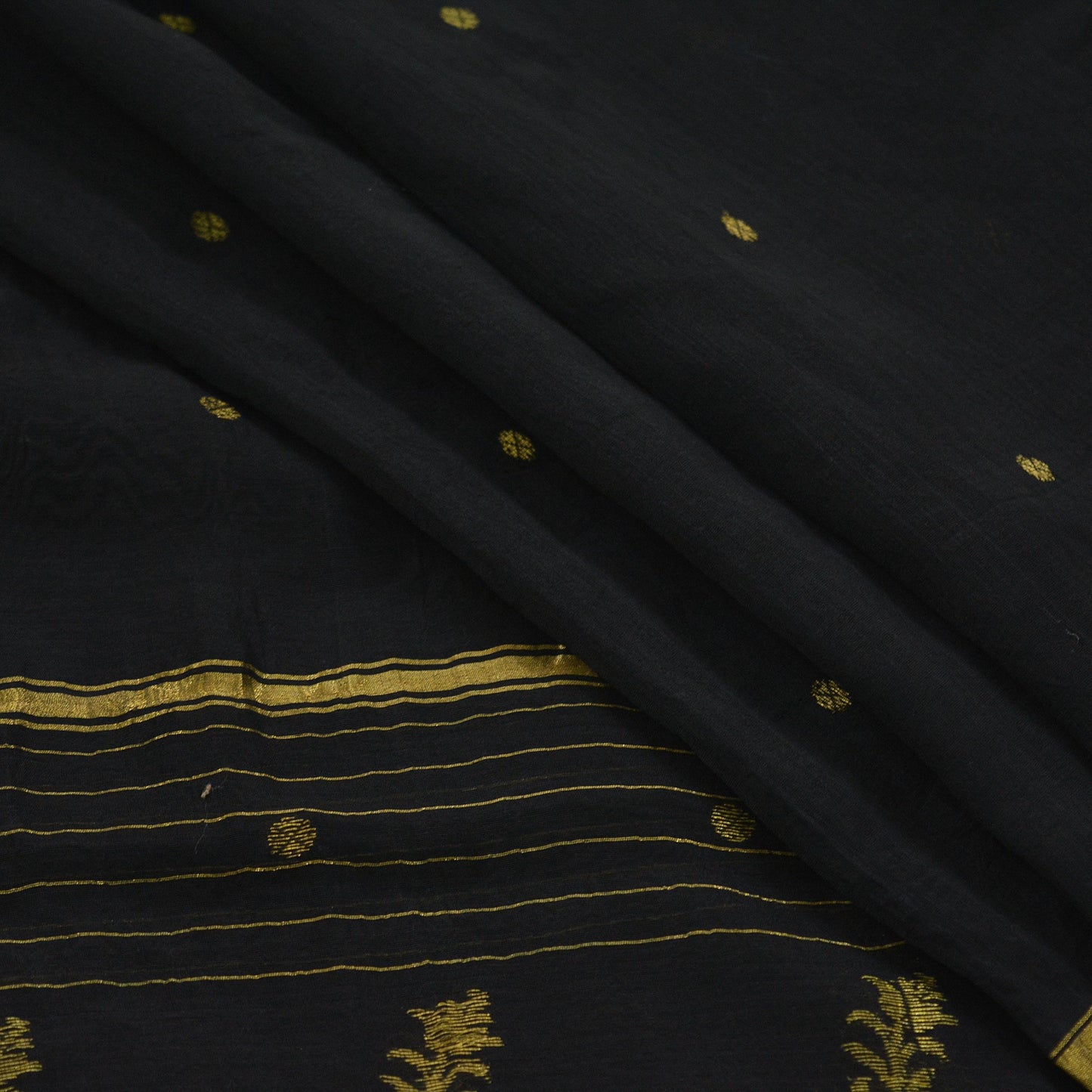 Indian Vintage Black Dupatta Long Stole Block Print Pure Chanderi Silk Scarves Veil Zari