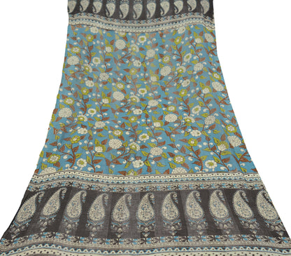 Indian Vintage Brown & Blue Dupatta Long Stole Block Print Pure Cotton Indian Scarves Scarf Veil Wrap Boho Soft Paisley