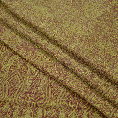 Indian Vintage Golden Maroon Heavy Wedding Saree Woven Brocade Banarasi Sari Craft Fabric Zari 5Yd Dress Making Quilting Upcycle Crafting