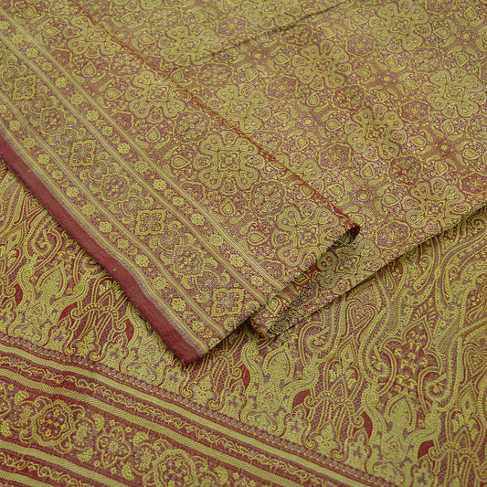 Indian Vintage Golden Maroon Heavy Wedding Saree Woven Brocade Banarasi Sari Craft Fabric Zari 5Yd Dress Making Quilting Upcycle Crafting