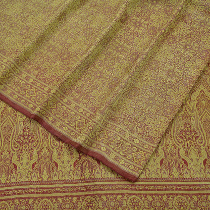 Indian Vintage Golden Maroon Heavy Wedding Saree Woven Brocade Banarasi Sari Craft Fabric Zari 5Yd Dress Making Quilting Upcycle Crafting