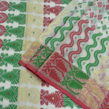 Indian Vintage Sarees White Pure Cotton Hand Woven Jamdani Sari 5yd Ethnic Floral Craft Fabric Dress making Upcycle Crafting Quilting Zari