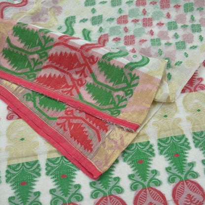 Indian Vintage Sarees White Pure Cotton Hand Woven Jamdani Sari 5yd Ethnic Floral Craft Fabric Dress making Upcycle Crafting Quilting Zari