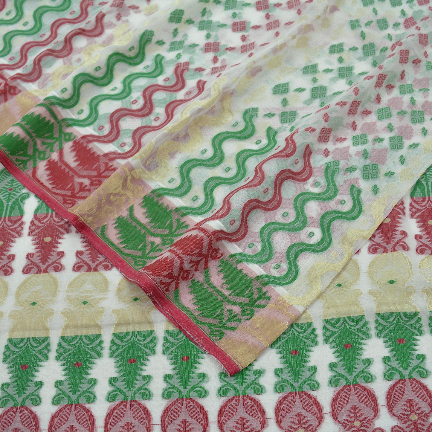 Indian Vintage Sarees White Pure Cotton Hand Woven Jamdani Sari 5yd Ethnic Floral Craft Fabric Dress making Upcycle Crafting Quilting Zari