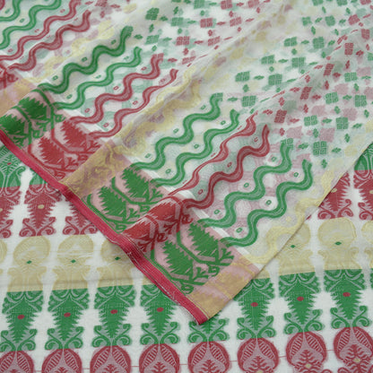 Indian Vintage Sarees White Pure Cotton Hand Woven Jamdani Sari 5yd Ethnic Floral Craft Fabric Dress making Upcycle Crafting Quilting Zari
