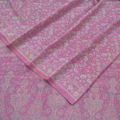 Indian Vintage Sari Pink 100% Pure Silk Woven Printed Sarees Craft Fabric 5yd Sewing Dress Making Floral Upcycle Quilting Crafting